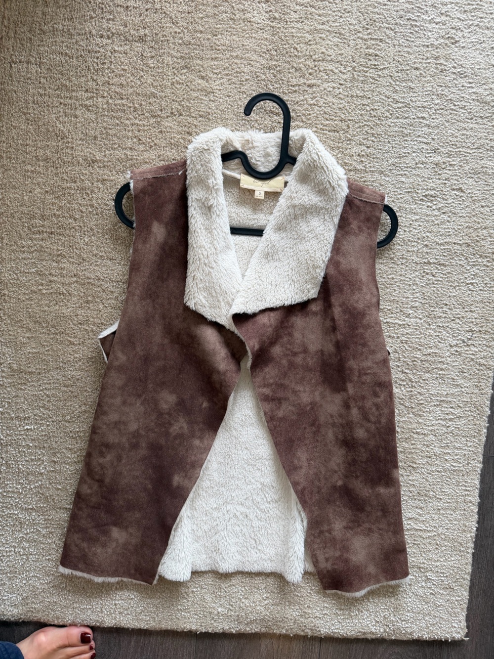 Reversible Faux Suede Sherpa Vest in Brown and Cream